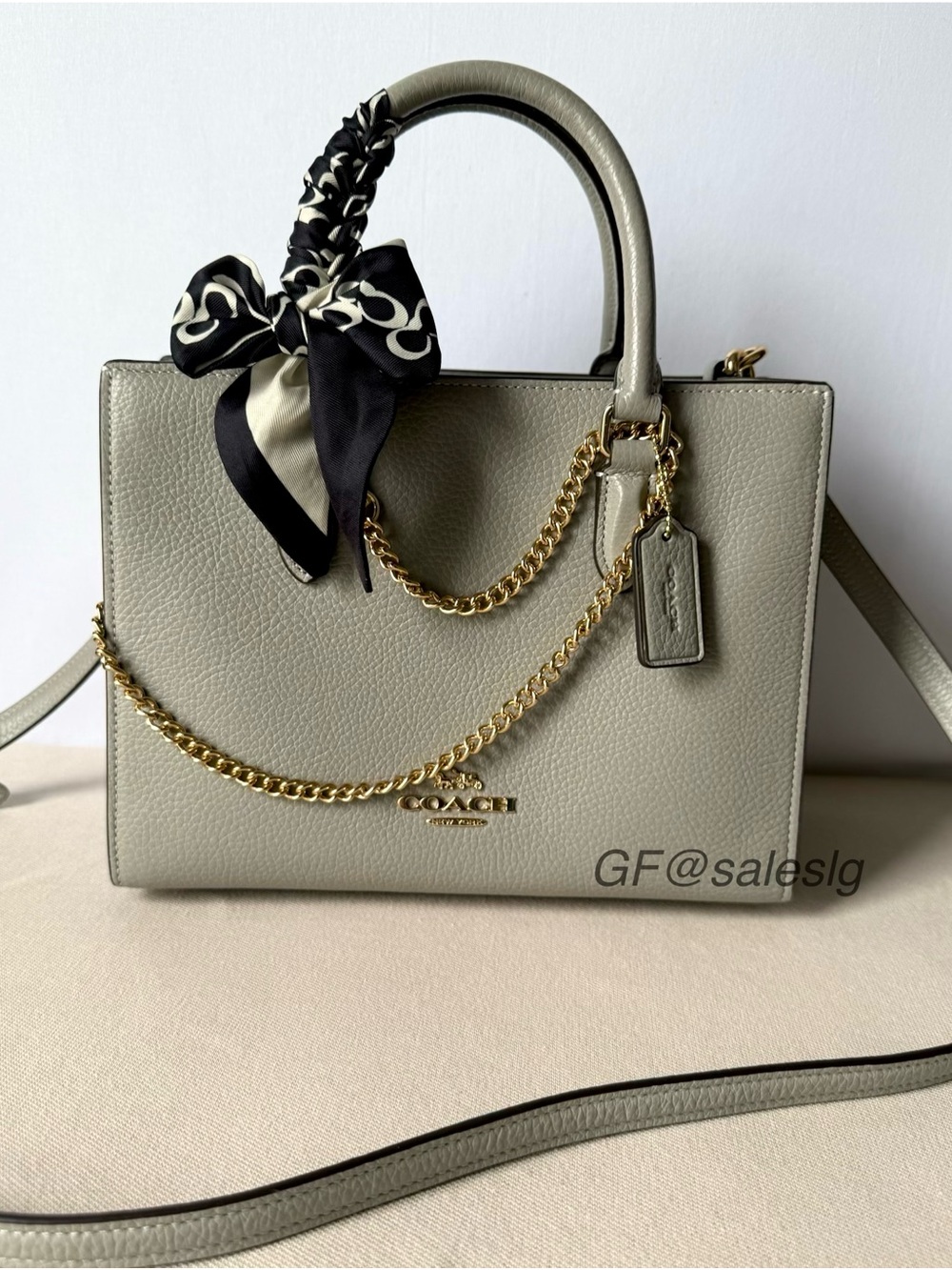NWT Coach Maggie Small Tote Bag Crossbody Light Gray Dove CY668 w/ Scarf Chain